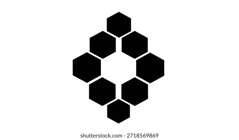 This image showcases a striking geometric design featuring interconnected black hexagons against a clean white backdrop. The arrangement creates a visually appealing pattern, ideal for conveying