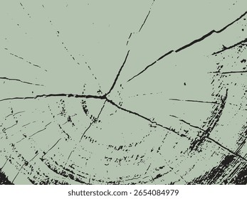 This image showcases a stylized, abstract representation of wood grain and cracks. The minimalist silhouette style uses bold black lines and shapes against a muted light green background.