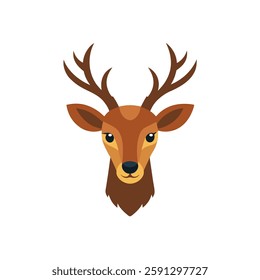 This image showcases a stylized illustration of a deer head with brown fur and symmetrical antlers, highlighting its expressive eyes and strong features