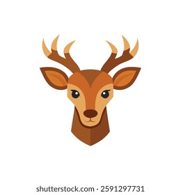 This image showcases a stylized illustration of a deer head with brown fur and symmetrical antlers, emphasizing its gentle yet confident expression.