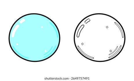 This image showcases a stylized illustration featuring a cyan bubble next to a black and white outline of the same bubble, both on a white background.