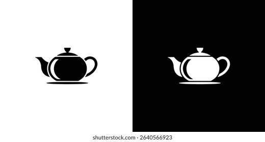This image showcases teapot icons in black and white. The left side features a black teapot on a white background, while the right shows a white teapot on black.