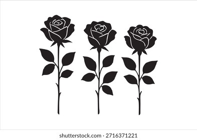 Esta Imagen presenta tres rosas negras en silueta, ofreciendo una composición fuerte, elegante y visualmente llamativa.