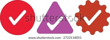 This image showcases three distinct geometric shapes – a circle, triangle, and starburst – each containing a white checkmark. The stark contrast and bold colors create a striking visual. The silhouette style adds a modern flair. high-quality professional