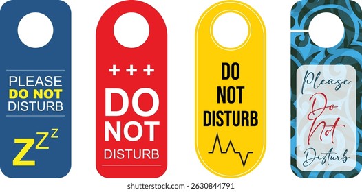 This image showcases three vibrant door hanger signs, each designed to convey the message "Please Do Not Disturb" in a unique and eye-catching way. Each sign is crafted to ensure privacy and tranquili