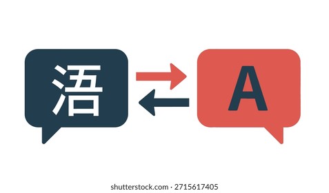 Esta Imagen muestra un concepto de traducción que utiliza un estilo de silueta llamativo de caracteres que cambian de idioma.