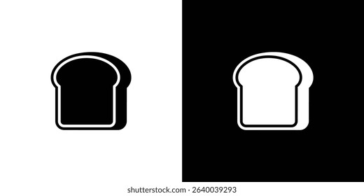 This image showcases two bread slice icons one black on a white background and the other white on a black background, both symbolizing food. These icons are isolated and clear.