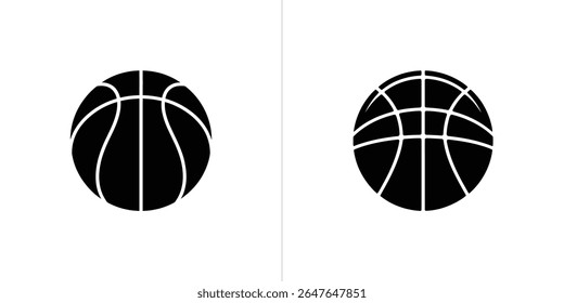 This image showcases two distinct black and white basketball icons on a white background. The left basketball displays curved lines, while the right basketball has straight lines