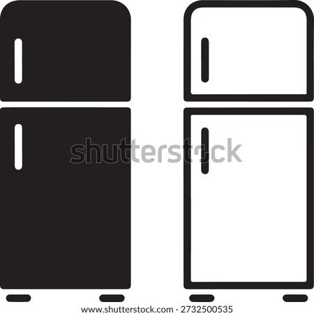 This image showcases two refrigerators presented as simple, black-and-white icons. One is entirely black, and the other is entirely white, highlighting their form and function within a household setting. high-quality professional detailed modern elegant stylish