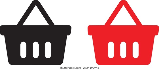 Esta Imagen presenta dos cestas de la compra, una en rojo vibrante y la otra en negro oscuro, presentadas en un estilo de silueta limpia, enfatizando su forma.