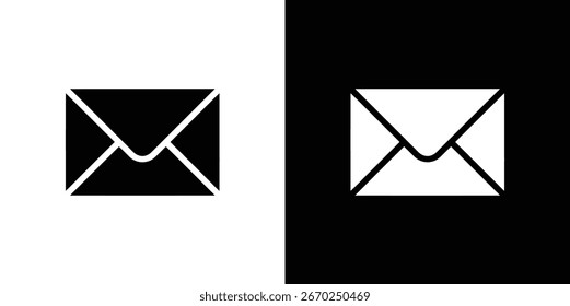 Esta imagem mostra dois ícones simples de envelope. Um é preto sobre um fundo branco, enquanto o outro é branco sobre um fundo preto, enfatizando o contraste.