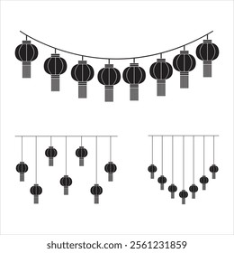 This image showcases two variations of hanging Chinese lanterns, perfect for festive or celebratory themes.