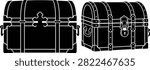 This image showcases two vintage treasure chests presented as a striking black silhouette against a clean white background, emphasizing its distinctive style.