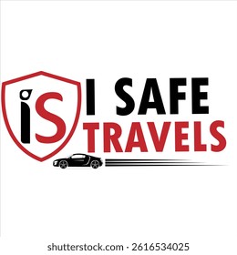 This image showcases a vehicle branding mockup for a company named "I Safe Travels". Here's a detailed description of the visual and design elements:

