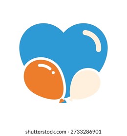 This image showcases a vibrant blue heart symbol accompanied by playful orange and white balloons, creating a cheerful and uplifting atmosphere, perfect for celebratory or joyful themes
