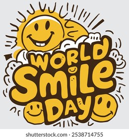 This image showcases a vibrant celebration of World Smile Day, featuring a cheerful sun with a smiling face. The sun radiates warmth and positivity, embodying the joyful spirit of the day.