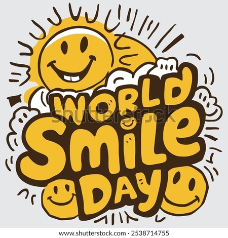 This image showcases a vibrant celebration of World Smile Day, featuring a cheerful sun with a smiling face. The sun radiates warmth and positivity, embodying the joyful spirit of the day.