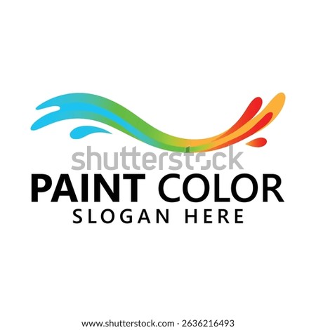 This image showcases a vibrant and colorful logo design for a paint company. Featuring a dynamic brush stroke with a gradient of blue, green, yellow, and red hues, it symbolizes creativity and artisti