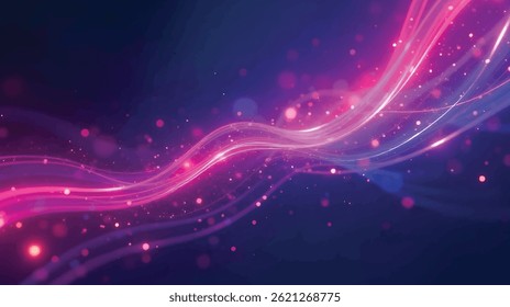 This image showcases a vibrant cosmic swirl of glowing purple and blue light trails against a deep blue space-like background, creating a sense of motion and energy.