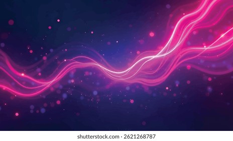This image showcases a vibrant cosmic swirl of glowing purple and blue light trails against a deep blue space-like background, creating a sense of motion and energy.