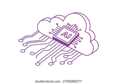 Esta Imagen muestra un chip de IA dentro de una nube, que representa la inteligencia artificial y la computación en la nube. Simboliza el avance tecnológico y la innovación.