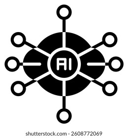 This image shows an AI network connection symbol in a minimalist style, represented by connecting lines and circular nodes. It's ideal for use in tech, data science, and future technology