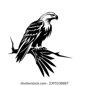This image shows a bald eagle perched on a tree branch. The eagle is a large, majestic bird with a white head and tail, and brown wings. 
