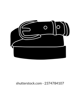 This image shows a black belt with a rectangular buckle on a white background. vector illustration of belt can be used in fashion and design projects, such as clothing, accessories, and home decor. 