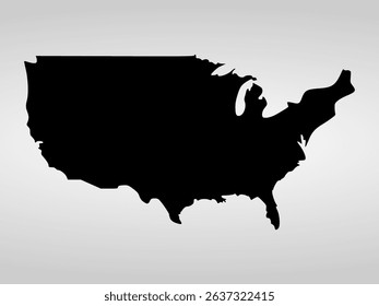This image shows a black silhouette of the United States map on a light grey background, highlighting the country's shape and borders without internal details or colors.