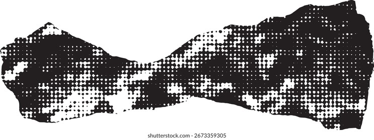 Esta Imagen muestra una forma en blanco y negro con un patrón de puntos y áreas oscuras. El contraste es alto, creando una textura visualmente interesante. El diseño abstracto es simple y moderno.