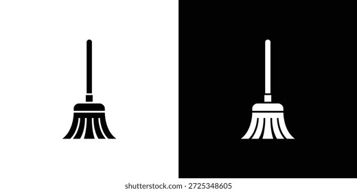 Esta Imagen muestra un ícono de escoba, una herramienta de limpieza. La silueta es aislada, se presenta tanto en blanco como en reverso en negro, enfatizando la higiene y la limpieza.