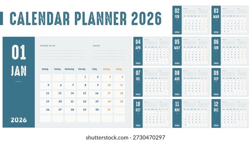 Esta Imagen muestra un calendario para el año 2026 con un diseño limpio y sencillo. El calendario tiene un esquema de color beige y blanco y presenta un diseño de cuadrícula con días de la semana y fechas marcadas. Es una herramienta útil para planificar y organizar el tiempo y el horario.