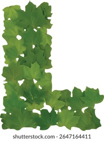 This image shows a capital letter L made of overlapping green leaves with some small white spaces in between.