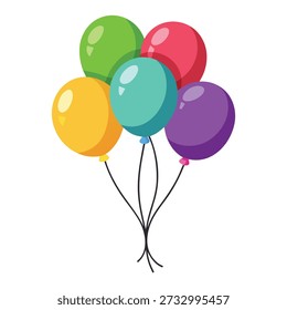 This image shows a cheerful bunch of party balloons in vibrant colors like green, red, teal, orange, and purple. This isolated image conveys fun, celebration, and festive cheer.