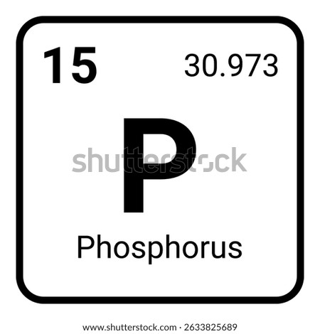 This image shows the chemical element phosphorus from the periodic table with its atomic number 15 and atomic mass 30.973, displayed on a clear white background with a black border.