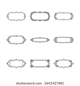 This image shows a collection of nine unique ornamental frames, all in black and white, perfect for decorative purposes and design projects.