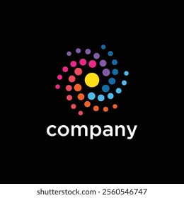 This image shows a colorful, circular logo with the word 'company' written below it, featuring a central yellow dot surrounded by smaller dots in various colors