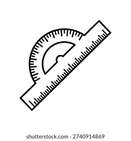 This image shows a combined tool featuring a protractor with degree markings for measuring angles and a straightedge ruler for drawing straight lines and measuring lengths. The protractor has a semi-circular shape with a clear scale, while the ruler is aligned along its diameter, allowing for dual functionality in geometric tasks.