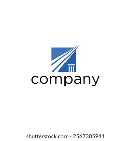 This image shows a company logo featuring a blue square with white lines converging to a point and a small column, with the word "company" written below it