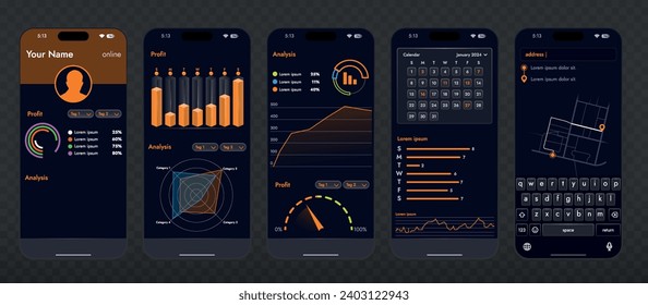 This image shows the concept of a mobile app for online services such as banking and shopping. Modern smartphone layout, easy to interact with various functions.