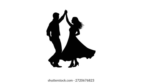 Esta Imagen muestra a una pareja bailando, bellamente representada en un llamativo estilo de silueta negra.