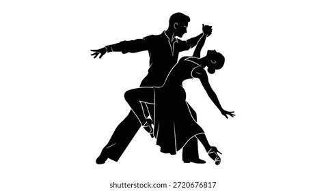 Dieses Bild zeigt ein Paar in einer leidenschaftlichen Tanzpose, präsentiert in einem kühlen Silhouettenstil.