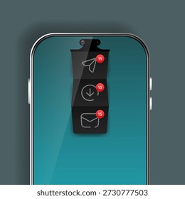 This image shows a creative smartphone notification user interface with stacked alert icons and message counters