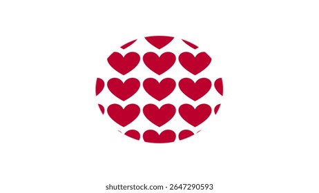 This image shows a creative version of the Japanese flag, where the iconic red circle is formed by a pattern of red hearts, symbolizing love, peace, and harmony in a modern artistic style.

