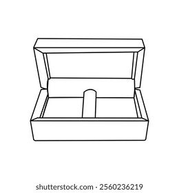 This image shows a detailed line art 
drawing of an open box, likely a jewelry 
or gift box. The box is depicted with clean,
 minimalist lines, showcasing its lid and interior.
 The simplicity 
