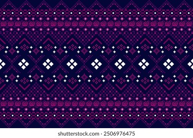 This image shows a detailed textile or digital pattern with a deep purple and pink color scheme.