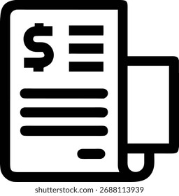 Dieses Bild zeigt ein Finanzdokument mit einem Dollarzeichen, das Rechnungen, Zahlungen und Finanztransaktionen darstellt, einzeln auf weißem Hintergrund.