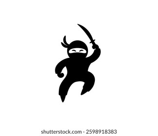 This image shows a fun black silhouette of a ninja character with a sword, ready for action.