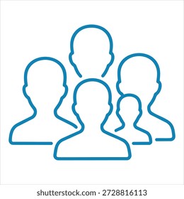 Esta Imagen muestra un grupo de personas delineadas en diferentes tamaños, presentadas en un estilo limpio y minimalista. Las líneas azules sugieren un sentido de unidad e identidad colectiva. profesional de alta calidad