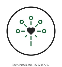 Esta Imagen muestra un corazón rodeado de nodos conectados, que representan una red de Asistencia, amor y comunidad. Simboliza relaciones interconectadas, transmitiendo temas de asistencia,